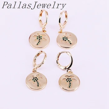 

8Pairs Micro Pave Cubic Zirconia Round shaped Gold Color Fashion Jewelry Dangle Earring