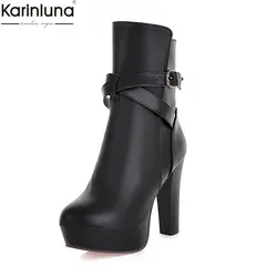 KARINLUNA/Новые поступления dropship Большие размеры 34–43 Женская Обувь на высоком каблуке зимние сапоги обувь добавить плюш на платформе