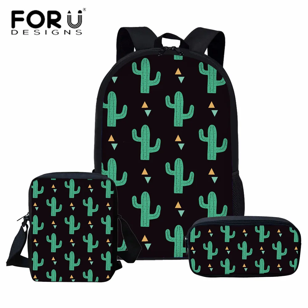 

FORUDESIGNS Green Cactus Pint Backpack Set for Teenager Girls Cool Children Kids School Bag Student Book Bags Schoolbag Mochila