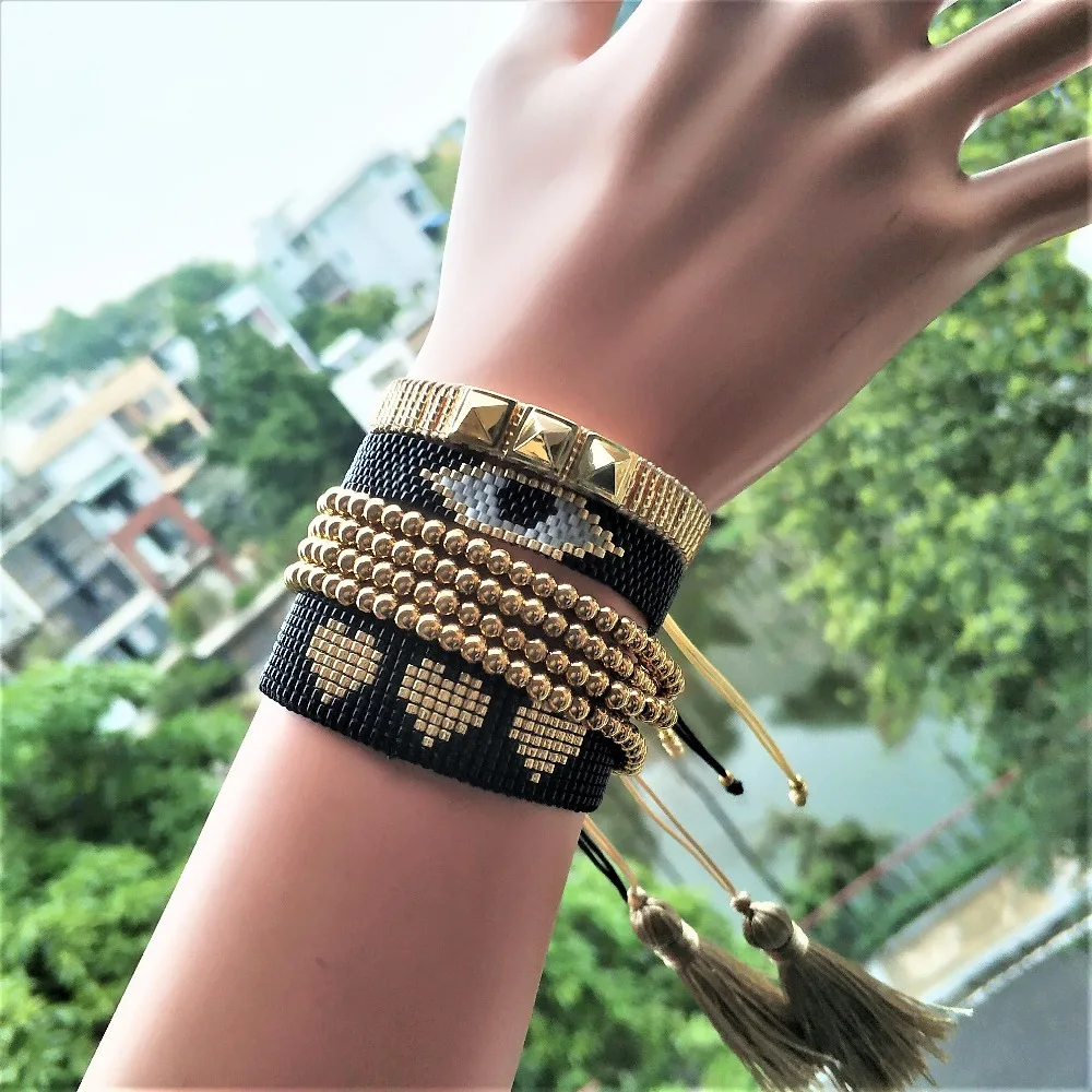 Go2boho MIYUKI сглаза браслет ювелирные изделия Pulseras Mujer Moda Сердце Браслеты для женщин 4 мм золото нержавеющая сталь бусины ювелирные изделия DIY