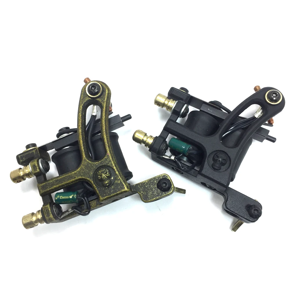 BJT Tattoo gun machine for liner shader cast iron frame 10 wraps dual 1 1/4" coils
