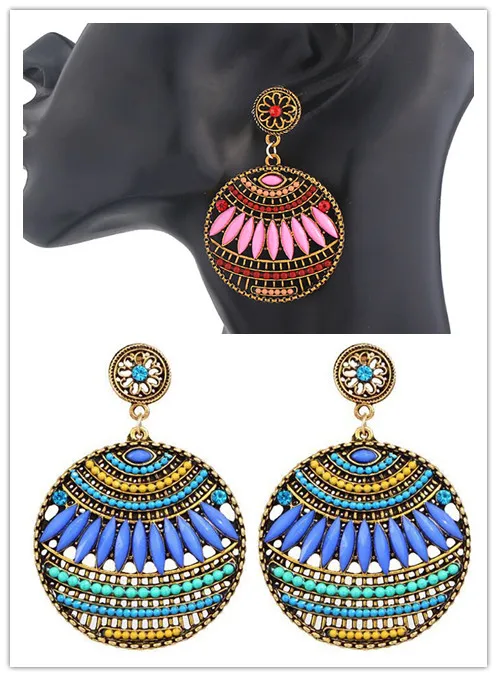 New Bohemia Hollow Out Ear Studs For Women European And American Trends Ear Nail Earrings Pink/Blue Color