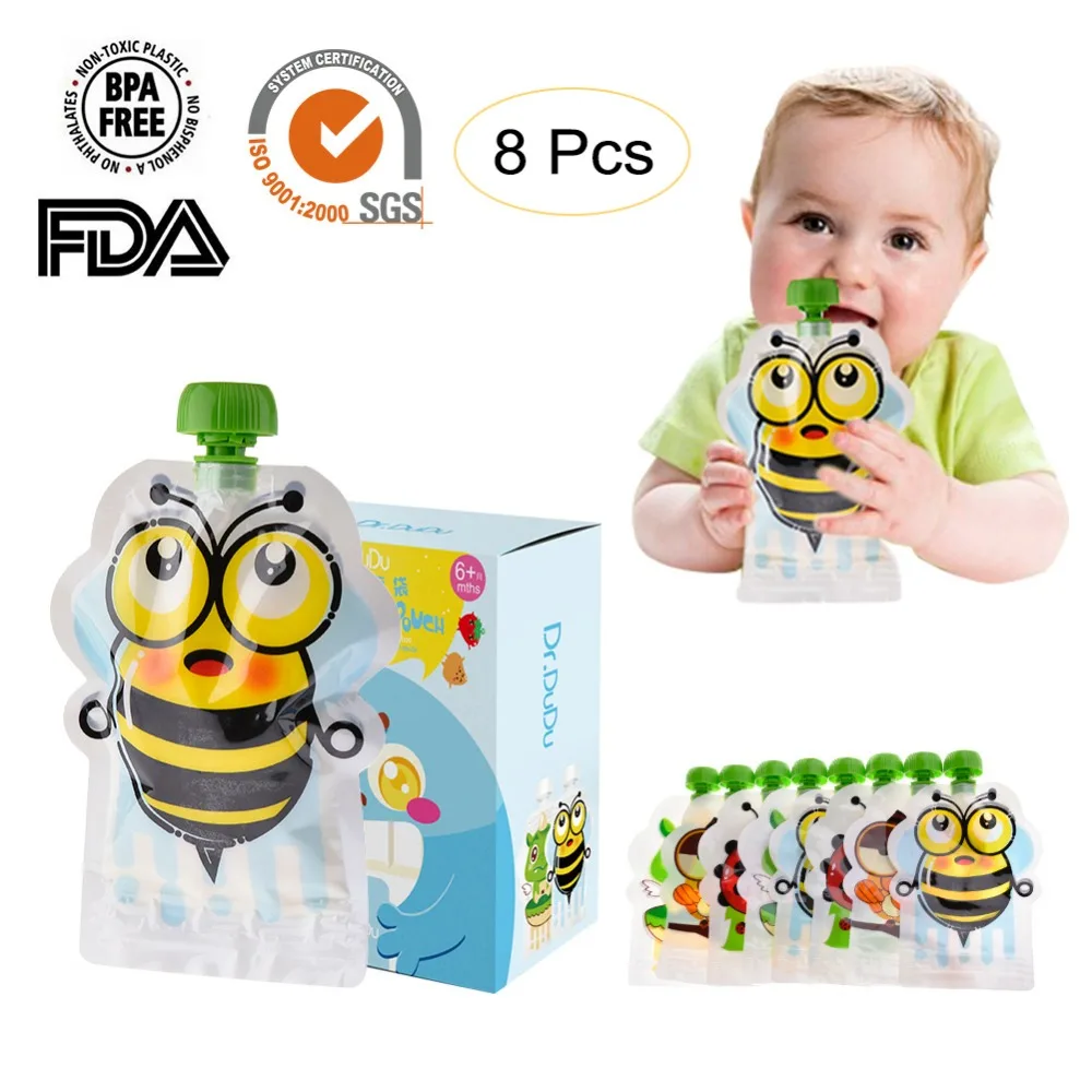 8pcs/set BPA-Free Reusable Sealed Baby Food Pouch Storage Bag Homemade 148ml Double Zipper Feeding Bags 8pcs/set BPA-Free Reusable Sealed Baby Food Pouch Storage Bag Homemade 148ml Double Zipper Feeding Bags