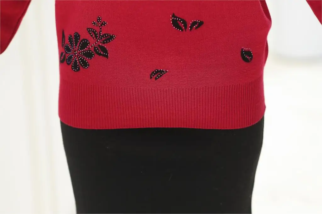 XJXKS благородные Топы для женщин 2019 футболка с длинными рукавами Femme отложной воротник вязание печать эластичность Женская футболка Топы