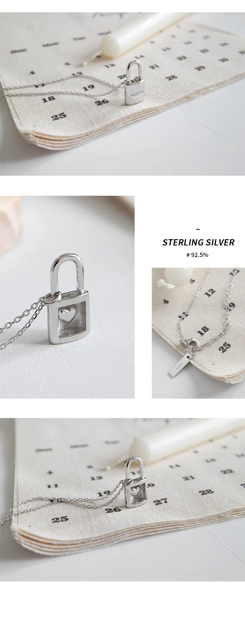 Qevila Fine Jewelry Sexy Necklace for Women Lover 925 Sterling Silver Heart PadLock Pendant Necklace lovely Charm Choker Colares (3)