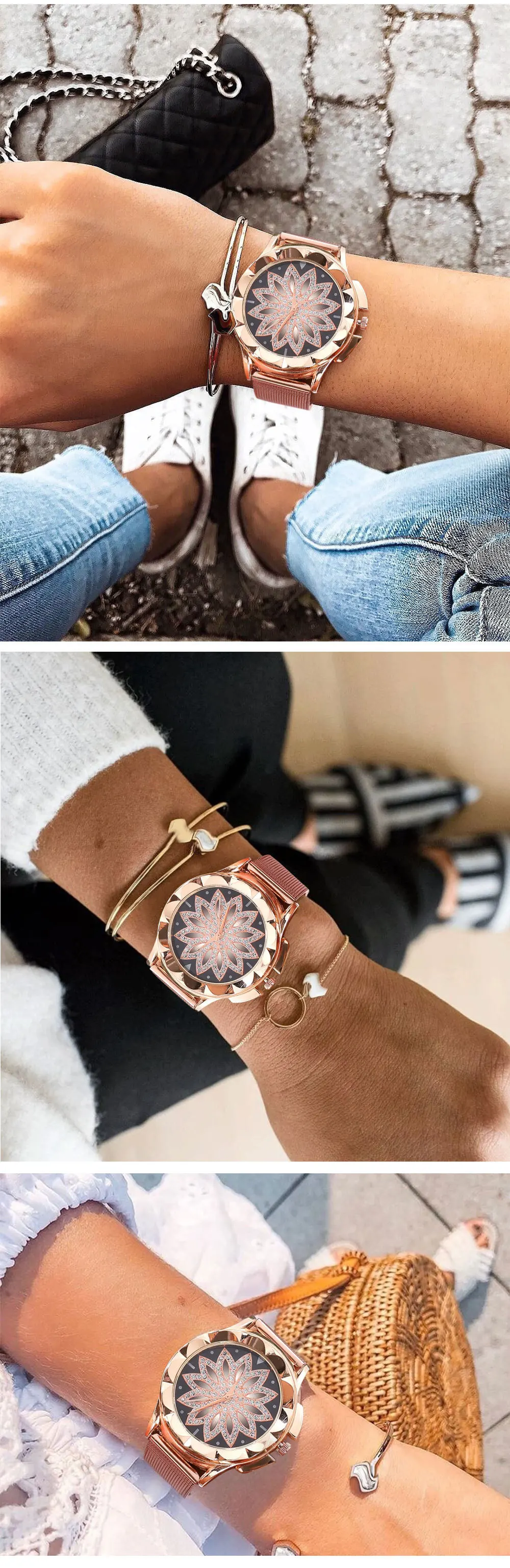 Женские кварцевые наручные часы в стиле ретро с цветным мрамором, кварцевые аналоговые женские повседневные часы с цветком