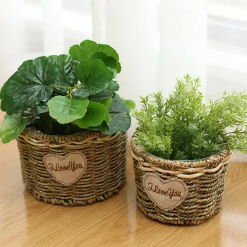 

Creative Straw Rattan Storage Basket Multi-Function Home Window Pastoral Style Handmade Succulent Plant Debris Pot Basket