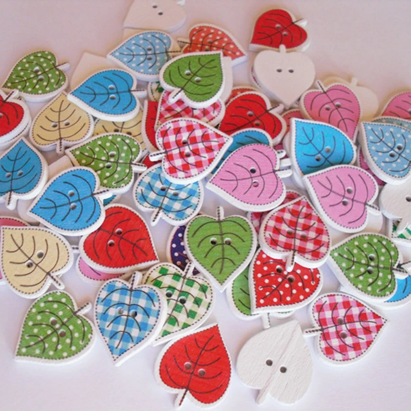 

10pcs Random Color Leaf decorative wooden buttons sewing seam scrapbooking accessories wood button for clothing Crafts 51103