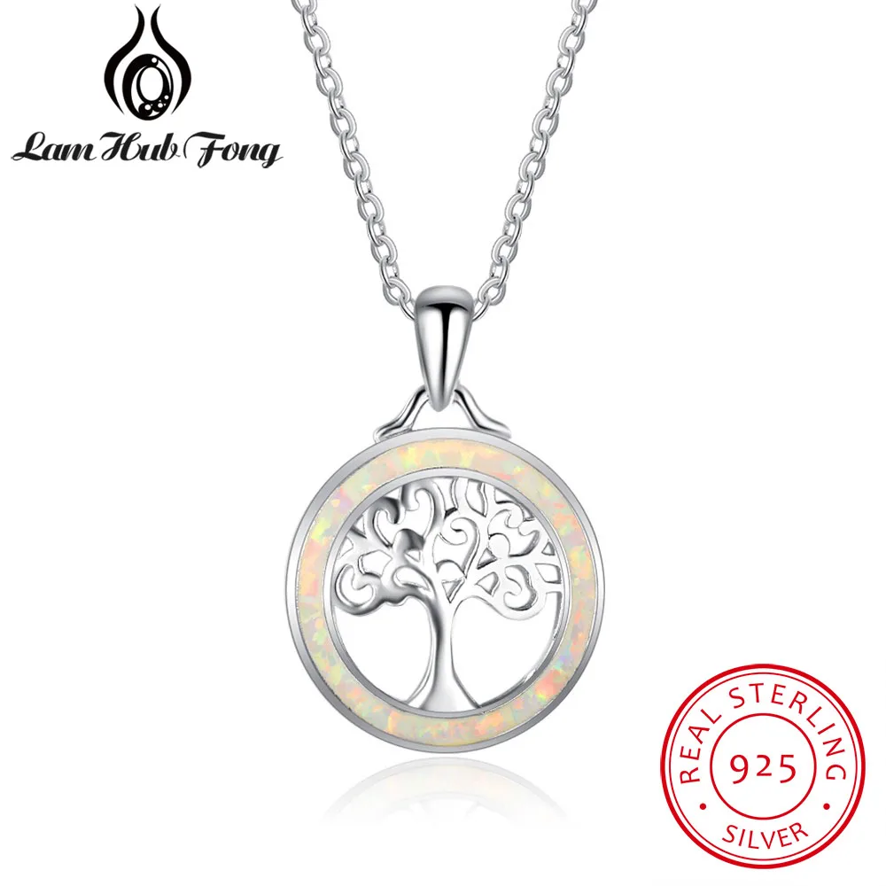 

Tree of Life White Opal Pendant Necklace Accessories Round 925 Sterling Silver Women Fine Jewelry Best Gifts(Lam Hub Fong)