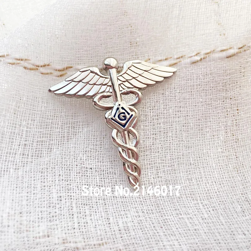 

10pcs Free Masons Badge Silver Color Masonic Lapel Pin Freemason Lodge Medical Doctor Pins and Brooch Masonry Wings Snake Symbol