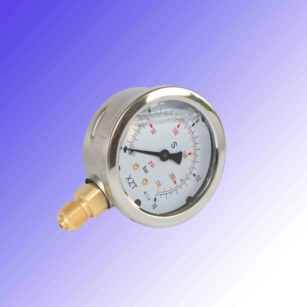 XZT Hydraulic Pressure Gauge 63mm 16BAR/230PSI(BSP1/4) Base Entryin