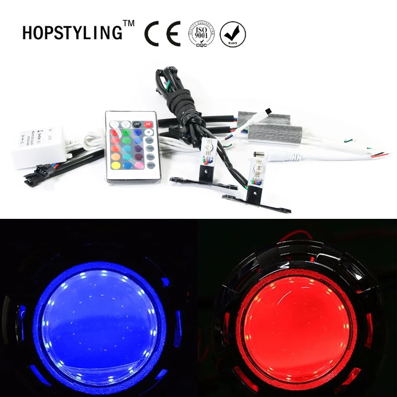 

HOPSTYLING 1set LED Multi Color RGB Devil Eyes Demon Eye Self-protection For LED Headlight Projector Lens Retrofit Car Styling