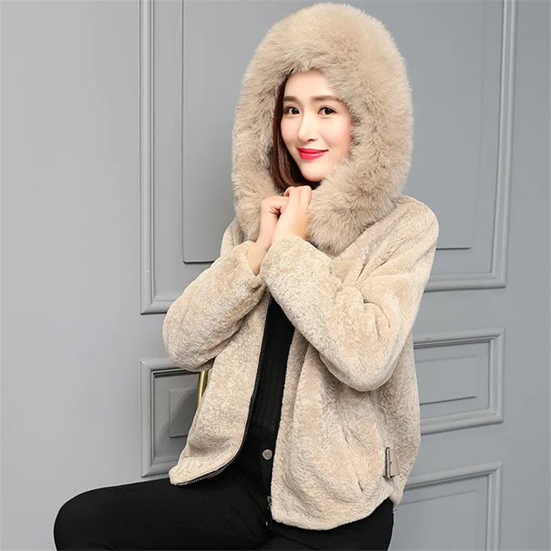 Зимний женский корейский мягкий искусственный овечий стриженый мех Свободное пальто женский искусственный Лисий мех с капюшоном толстые теплые куртки верхняя одежда Y30