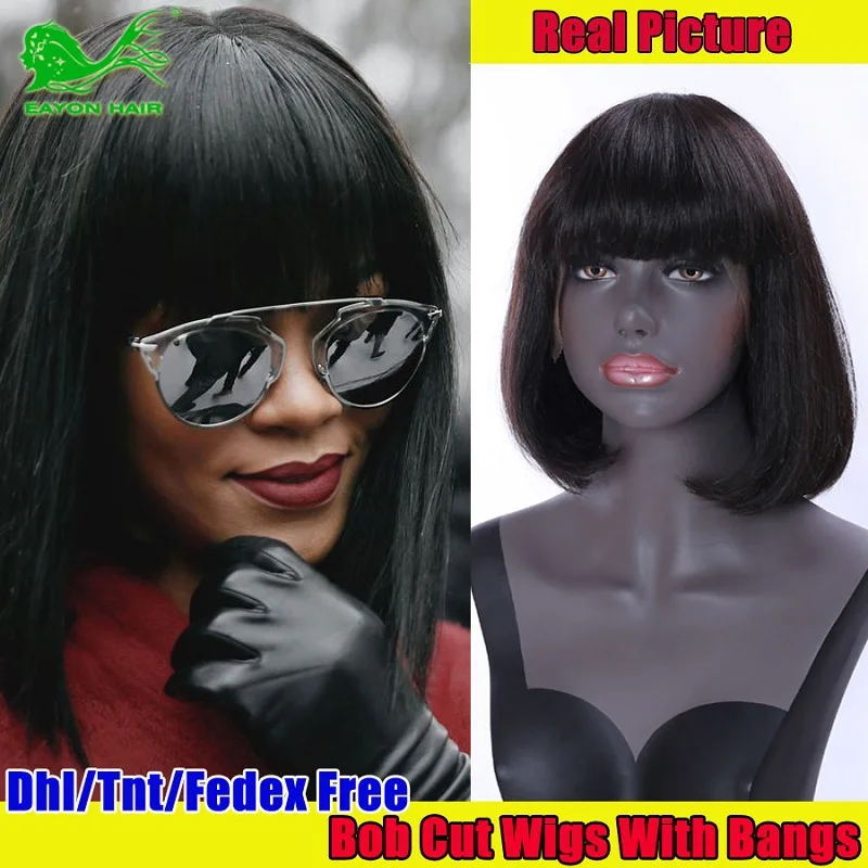 

7A Layered Human Hair Bob Wigs Affordable Full Lace Wigs Short Bob Wigs With Bangs Lace Front Bob Hair Cuts Wigs For Black Women