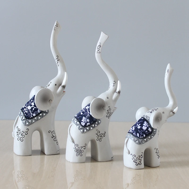 3pcs/set Home Decoration elephant figurine Home Decor Resin Lucky christmas miniatures Ornament