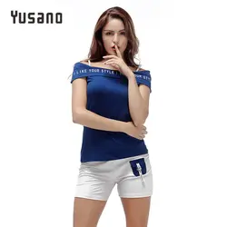 Yusano 2018 пижамный комплект из хлопка с вырезом лодочкой Письмо печати пижамы Для женщин Повседневное топы + шорты с карманом Домашняя одежда