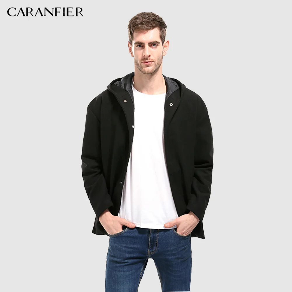 CARANFIER Новинка зимы Мужской Тренч с капюшоном модный тонкий Топ Качество Пальто
