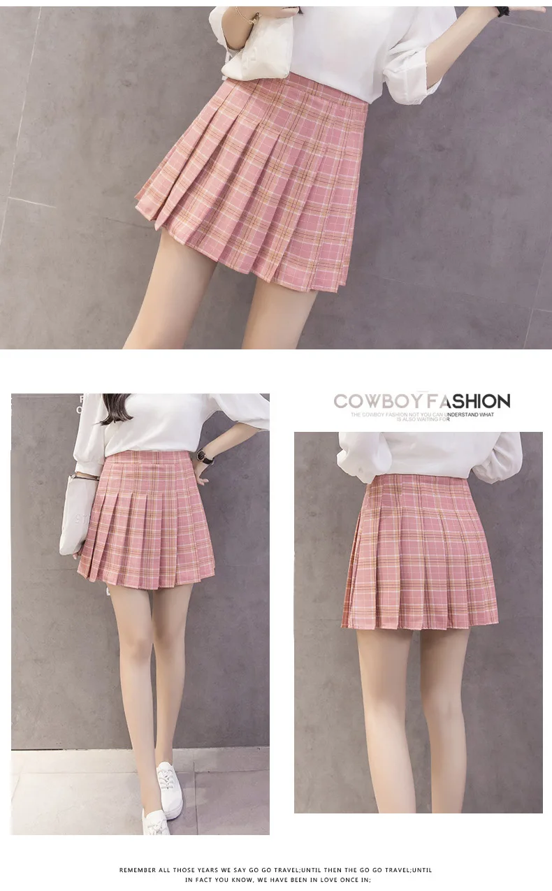 Abberrki Korean Style Zipper High Waist Mini Skirt School Pleated Plai ...