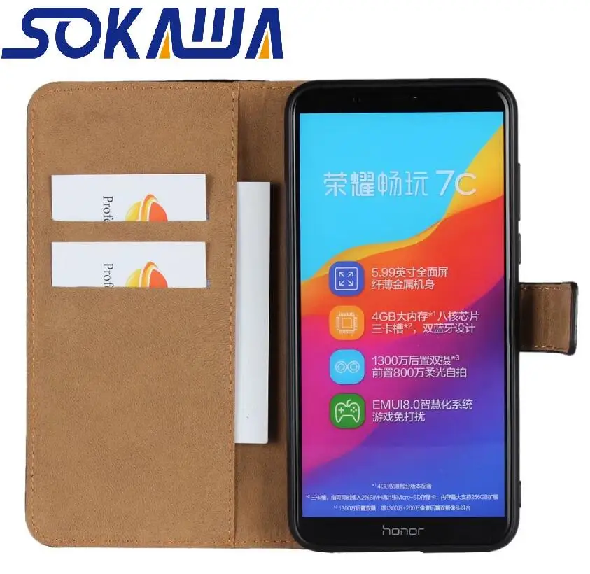 

For Huawei Honor 7C & Huawei Y7 Prime 2018 Flip case Book Kickstand Protection Card Y7 Pro Shell Genuine Leather Cover