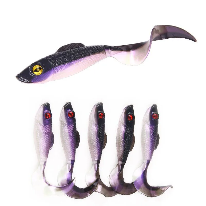 

5Pcs 3D Eyes Wobbler Jigging 7.5cm 5g Purple Fishtail Fishing Lures Lead Coating Silicone Soft Bait Fishing Tackle