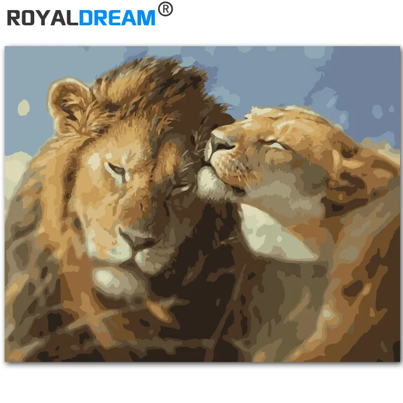ROYALDREAM два льва животные своими руками искусственная роспись по номерам