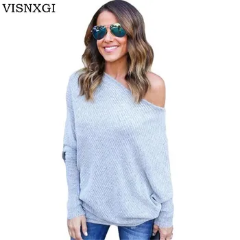 

VISNXGI Sexy Off Shoulder Knitted Sweater Women Black Pullovers Knitwear Autumn Winter 2020 White Elastic Basic S-5XL Sweaters