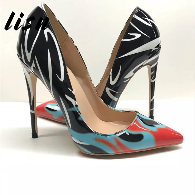 

New Hot Selling Sexy Printed Pointed Toe Slip On Women Pumps Comfortable Slip On Thin HIgh Heels Shoes Women