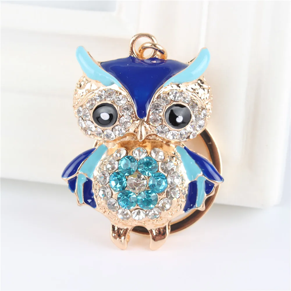 

Blue Owl Bird Crystal Charm Purse Handbag Car Key Ring Chain Party Wedding Birthday Creative Gift