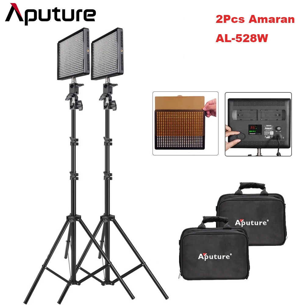 

2Pcs/lot Aputure Amaran AL-528W CRI95+ 528Pcs LED Video Photographic Lighting Kit with 2M Light Stand for DSLR Camera