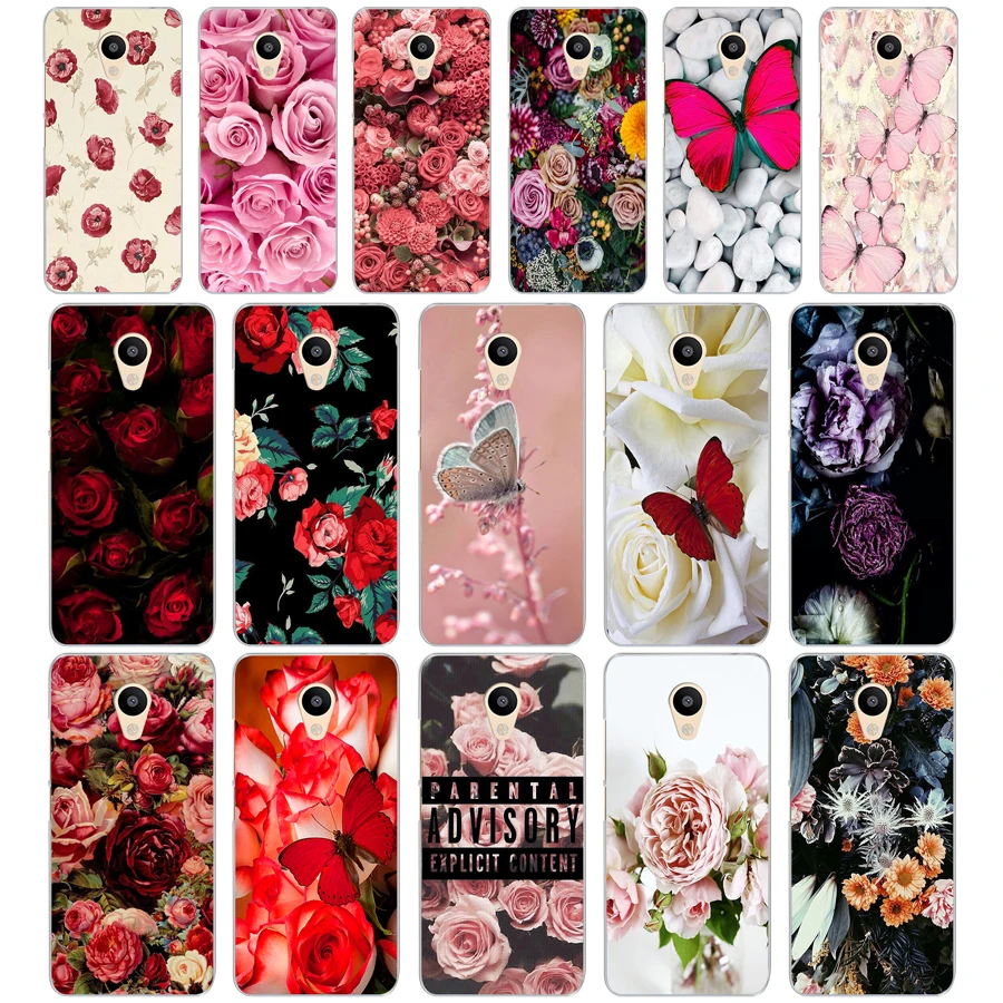 

247DF Red butterfly on white roses flower Transparent Cover Case for Meizu M2 M3S M3 M3S M5S Mini M3 note M5 M6 M6 note U10 U20