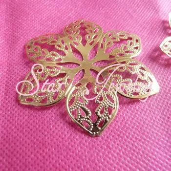 

100pcs/lot 65mm gold color flower filigree wrap connector beads /