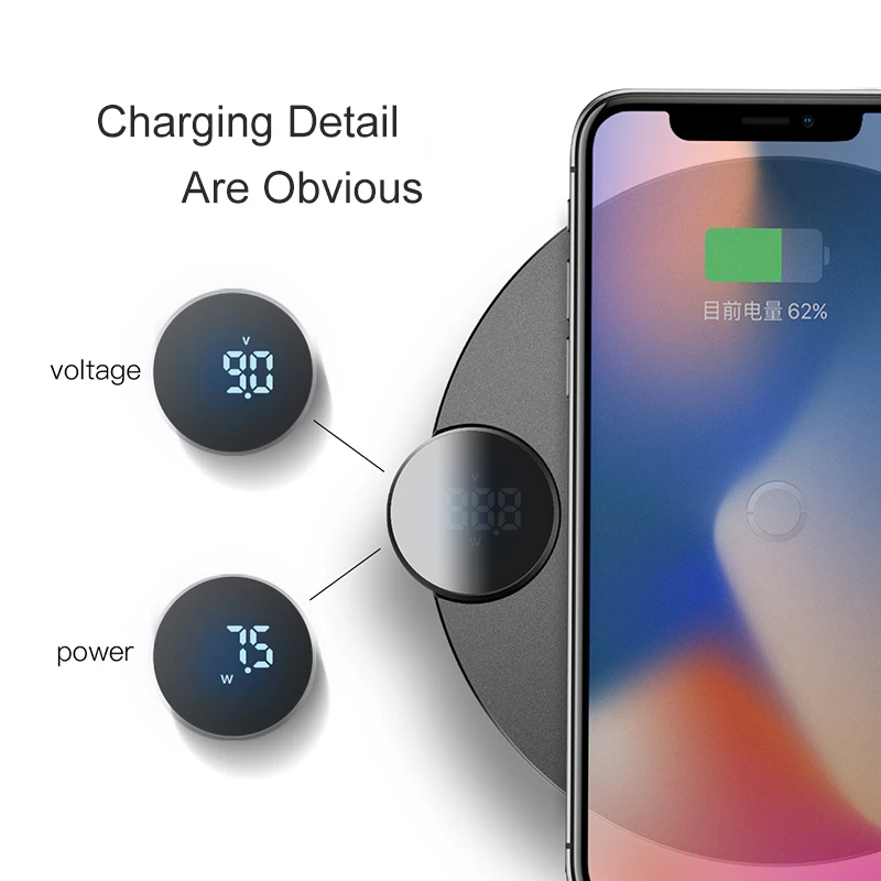 Baseus LCD Display Wireless Charger For iPhone X Xs Max Huawei P30 Fast Wireless Phone Charger For Samsung S10 S9 S8 Xiaomi MI9