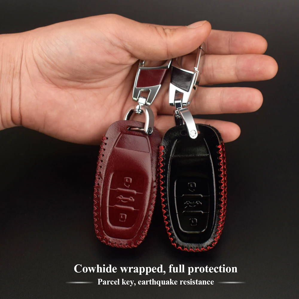 3 Buttons Luxury Leather Car Key Case For Audi Q3 Q5 Q7 TT R8 S3 S4 S5
