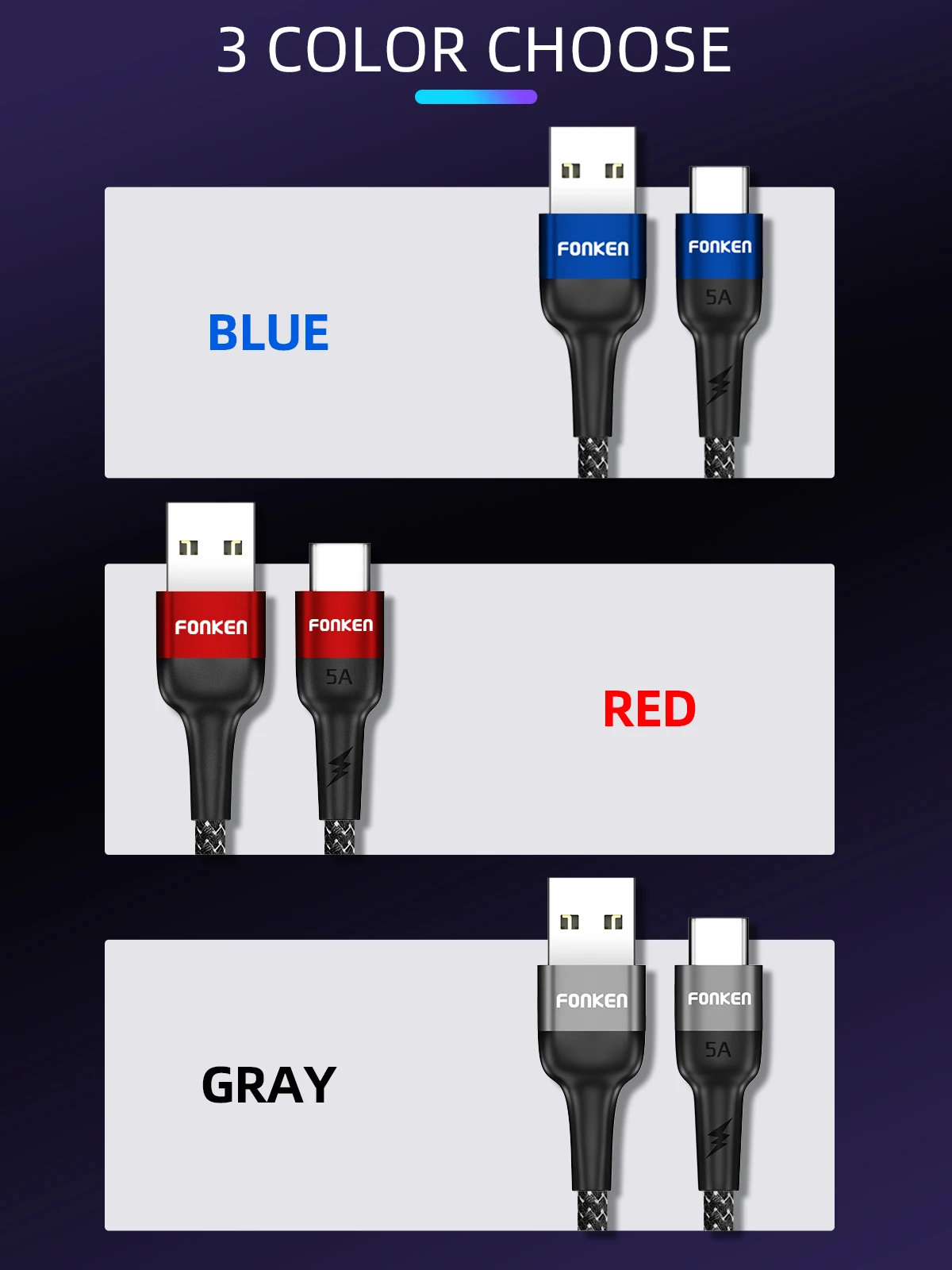 FONKEN 5A usb type-C кабель супер быстрая зарядка USB C кабель SCP QC4.0 QC3.0 быстрое зарядное устройство провод Зарядка для телефона type-C шнур для передачи данных