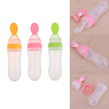

90ml Newborn Baby Feeding Bottle With Spoon Silicone Feeding Bottles Food Supplement Rice Cereal Bottle Infants Care Xmas Gifts