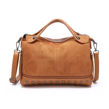 Fashion Women Top-handle Bags with Rivets High Quality Leather Female Shoulder Bag Large Vintage Motorcycle Suede Tote Bags Fashion Women Top-handle Bags with Rivets High Quality Leather Female Shoulder Bag Large Vintage Motorcycle Suede Tote Bags