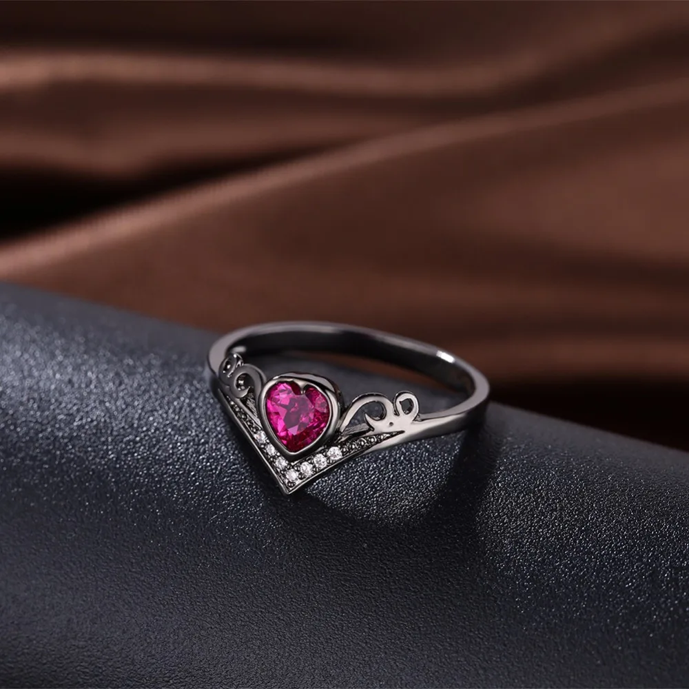 Cute Heart Shape Red Cubic Zirconia Love Accessorise Black Gun Color Rings For Womens Fashion Party Jewelry (JewelOra RI103316)