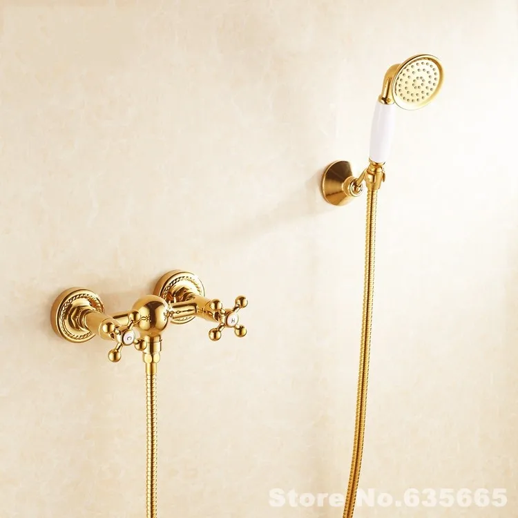 Luxury Gold Antique Bathroom Wall Mounted Shower Faucet Set Diverter