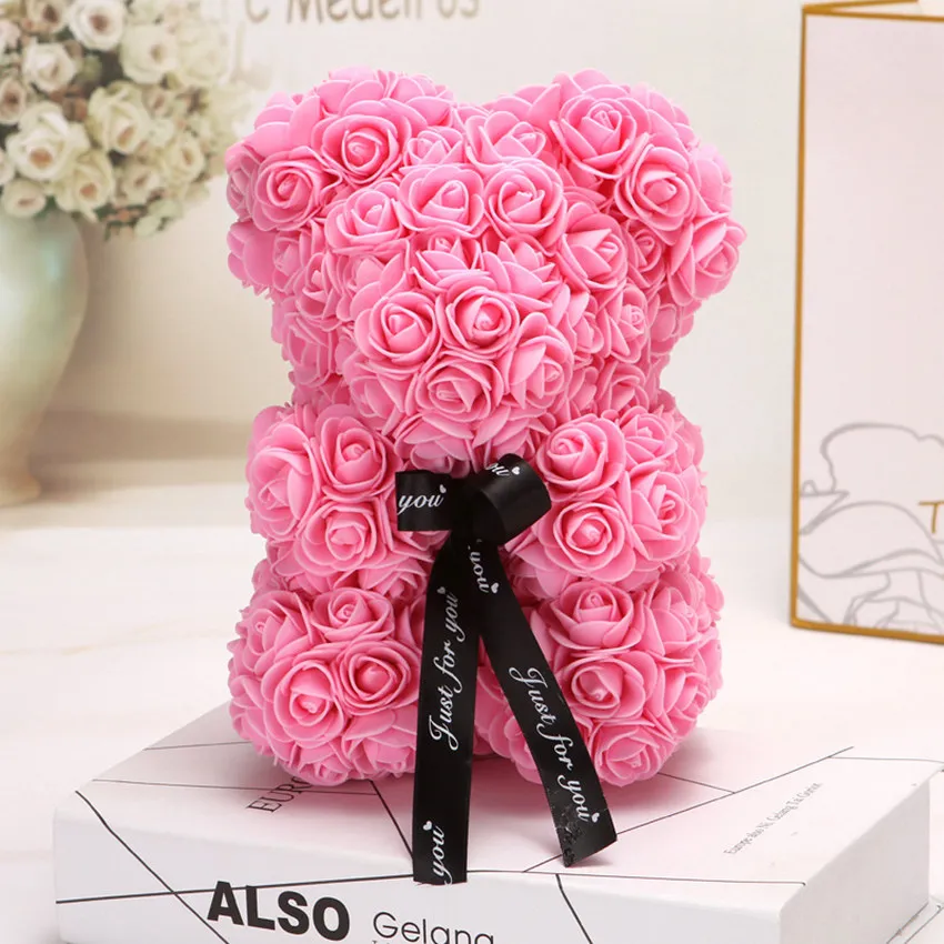 Pink 25cm No Box Горячая Распродажа, подарок на день Святого Валентина, 25 см, красная роза, плюшевый мишка, цветок розы, искусственное украшение, рождественские подарки для женщин, подарок на день Святого Валентина - Цвет: Pink 25cm No Box