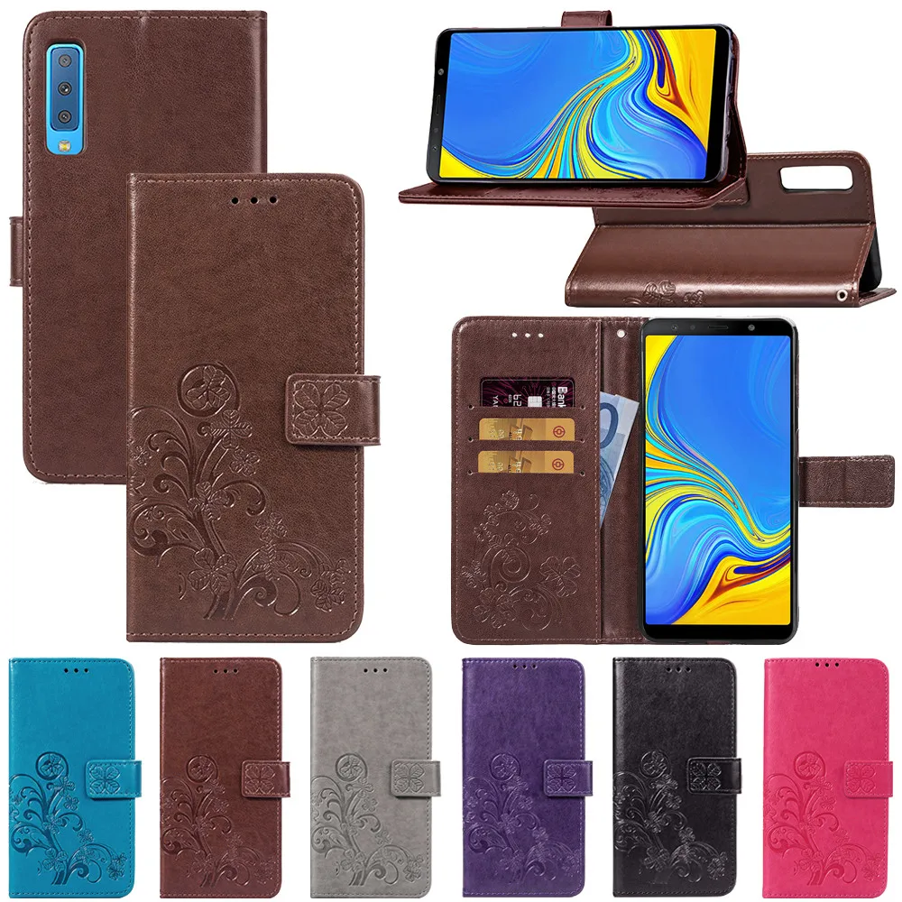 Luxury Four Leaf Clover Embossing Flower Leather phone case For Samsung Galaxy A5 A7 A9Star A6s A6 A8 Plus 2018 flip wallet | Мобильные