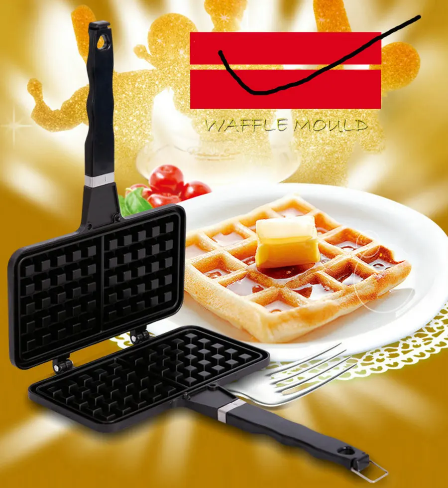 

quality square round waffle maker stainless steel Teflon cake baker breakfast maker waffle mould big type waffle pan