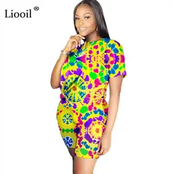 Liooil Tie Dye/комплект из 2 предметов, короткий комплект, женские спортивные костюмы 2019, цветная Укороченная рубашка с принтом и байкерские