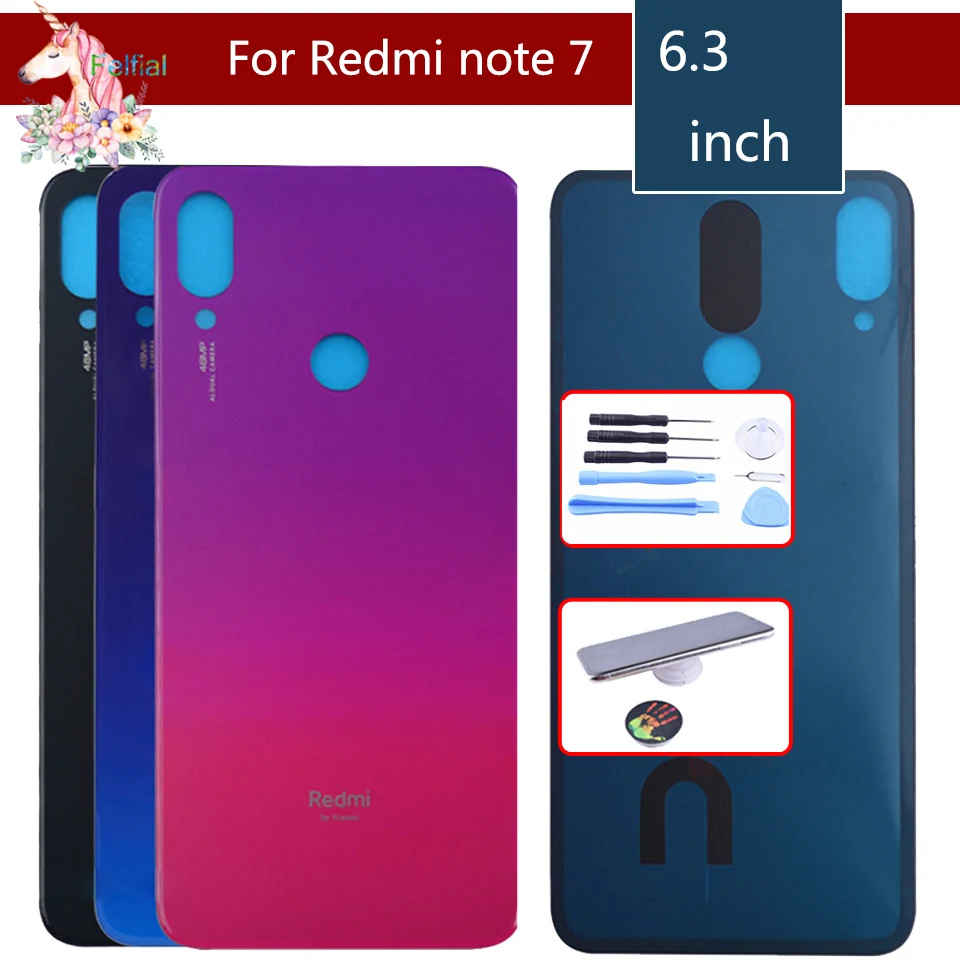 Крышка батарейного отсека 10 шт./лот для Xiaomi Redmi note 7 Задняя стеклянная панель