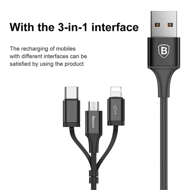 Baseus 3 in 1 USB Charger cable For iPhone X Samsung Light ning 1.2M Fast Charging Micro Hua wei Xaiomi Type C Cable | Мобильные