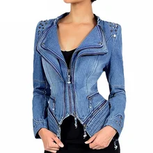 Модное пальто, женская куртка-бомбер, джинсовые облегающие пальто на молнии, повседневная короткая однотонная верхняя одежда, Chaqueta, винтажные байкерские куртки размера плюс 6XL