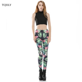 

TCJULY Fashion Leaves Print Fitness Leggings Women High Waist Skinny Push Up Ankle Length Pants Quick Dry Stretch Fitness Legins