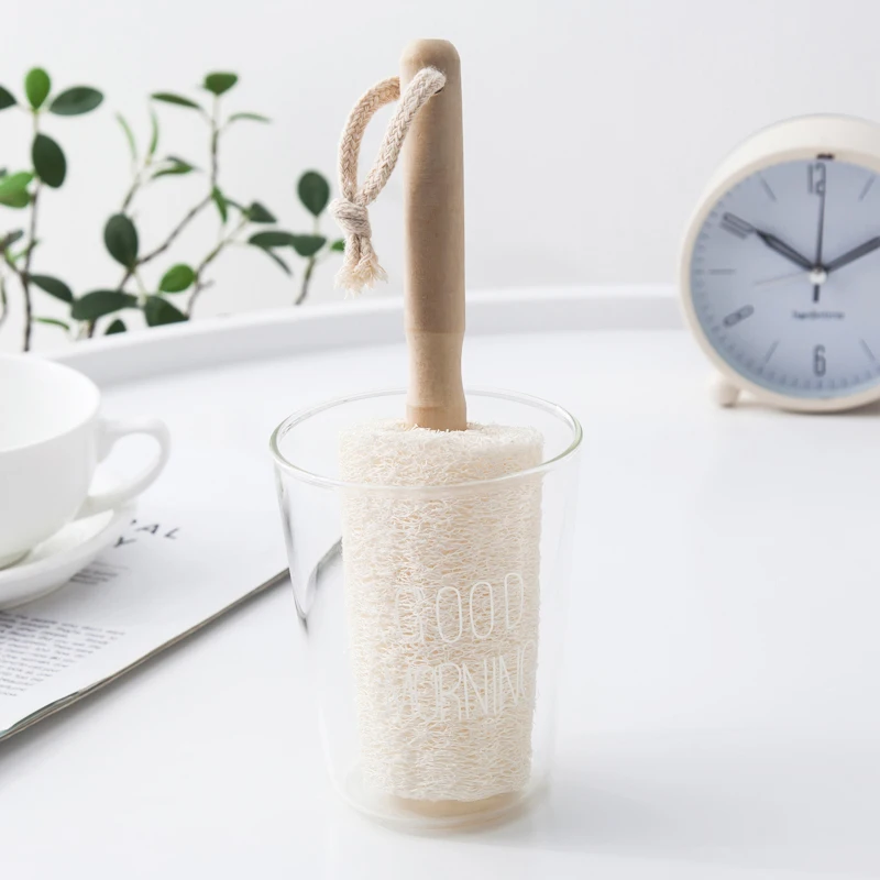 Wood handle hangable natural loofah cup brush cleaning 21.5*6cm | Дом и сад