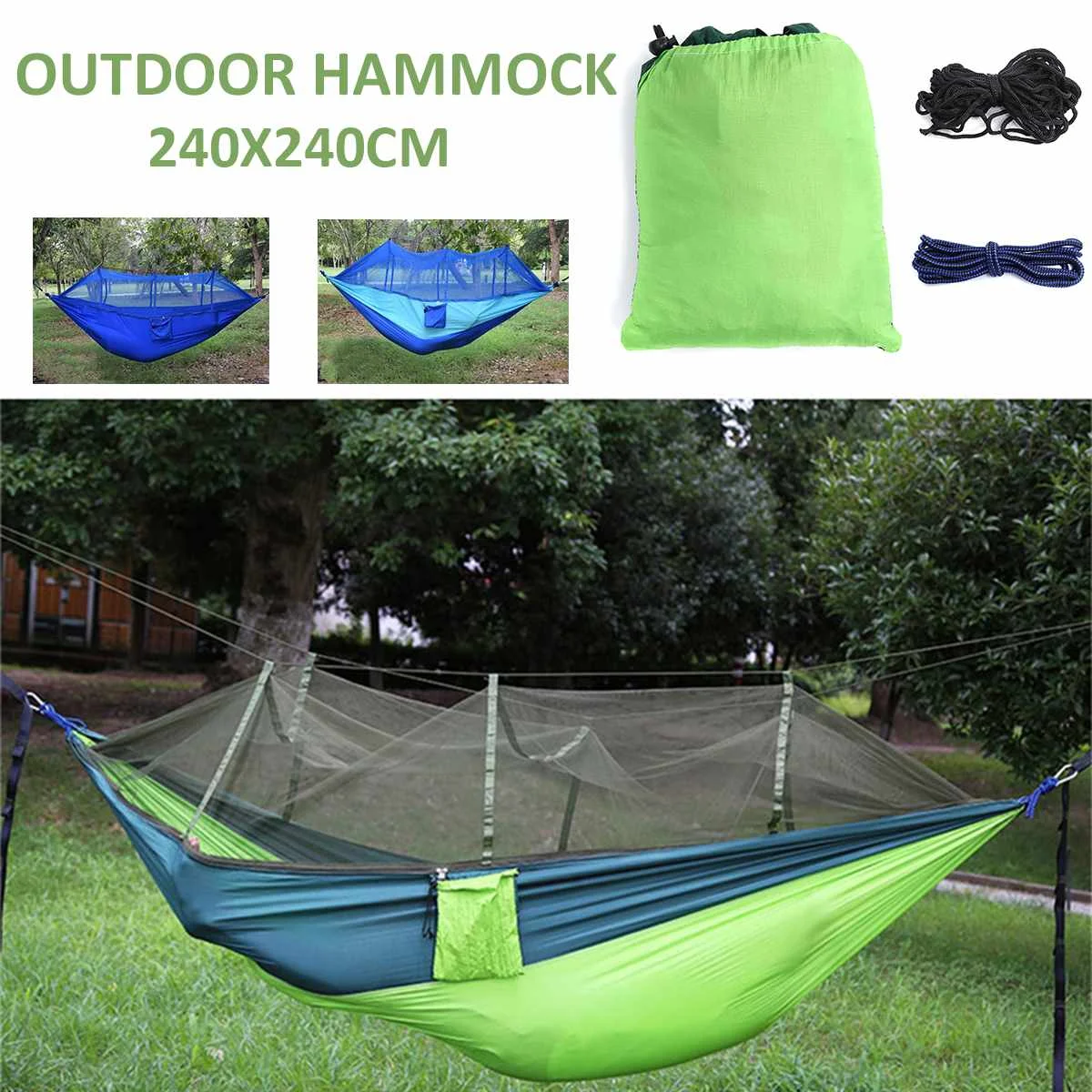 

1-2 Person Parachute Cloth Mesh Hammocks with Mosquito Net Outdoor Garden Camping Travel Portable Hammocks Hanging Bed