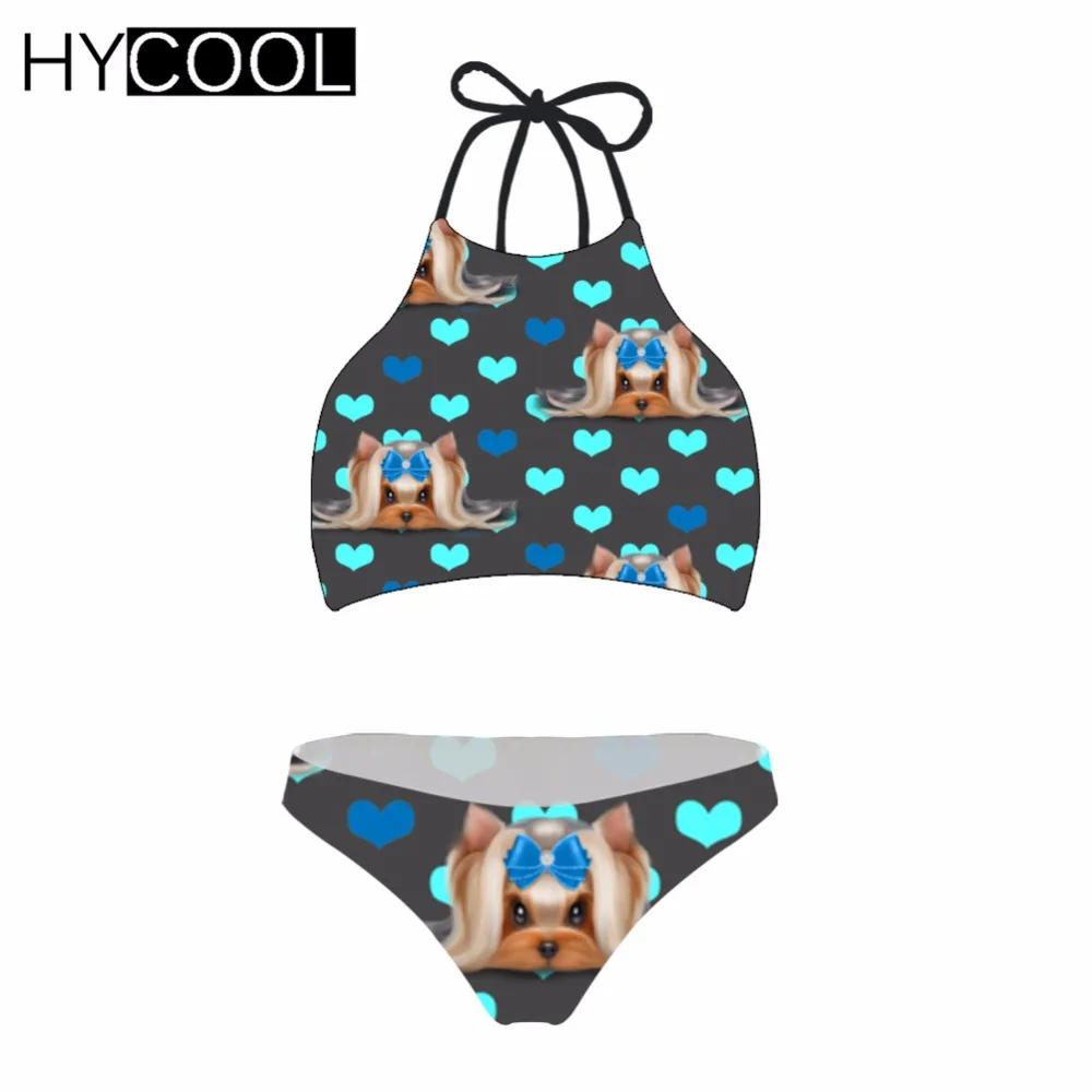 HYCOOL Women Swimsuit Bikini Set Cute Yorkie Printing Swim Suit Sexy