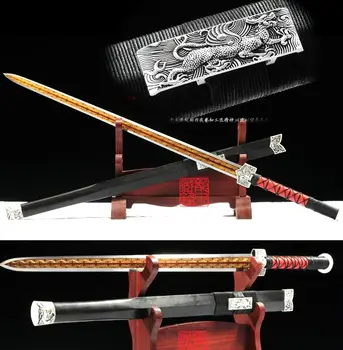

Boutique Chinese Kungfu knight-errant Sword Handmade High Manganese Steel Full Tang Gilt Blade Sharp Han Jian Battle Knife